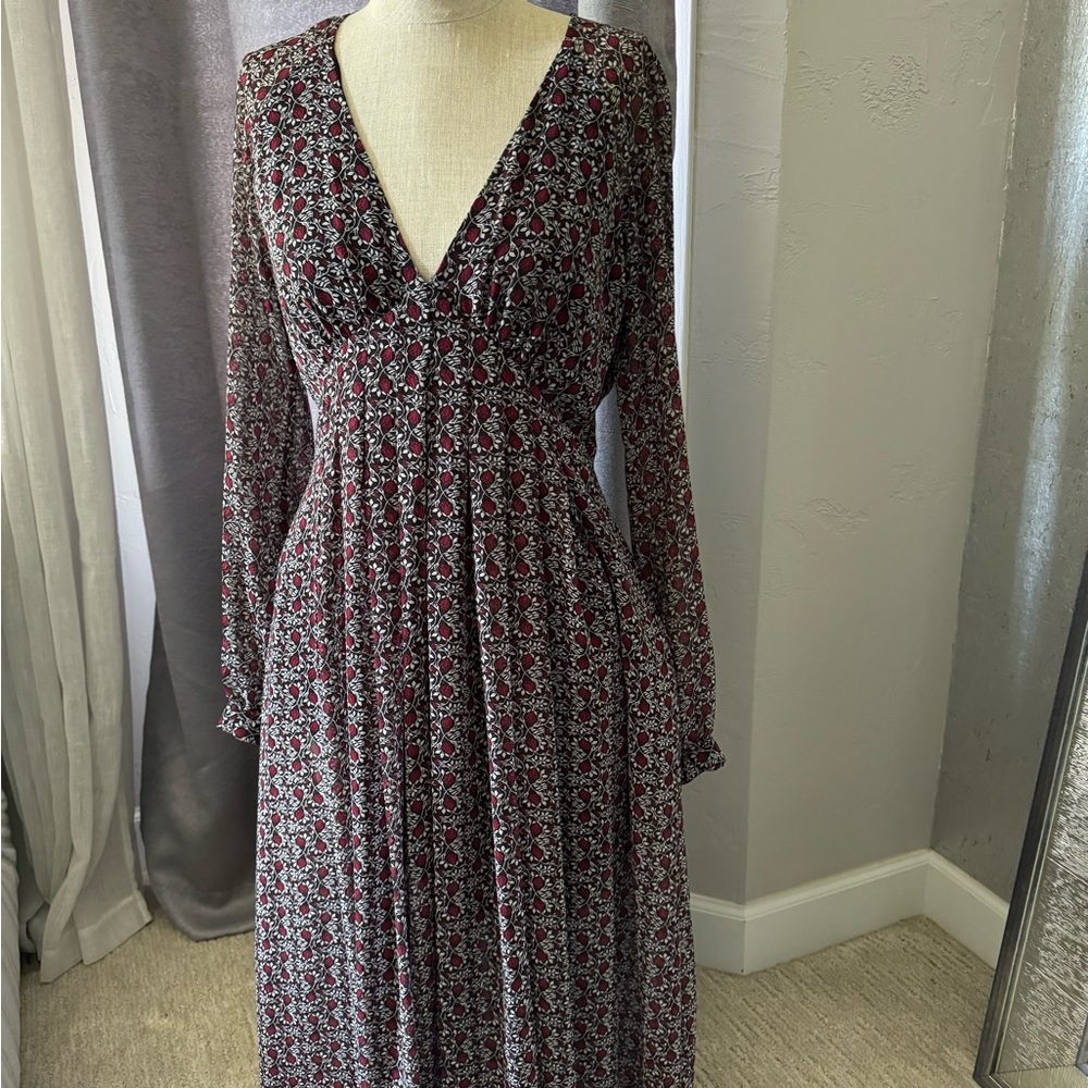 Midi long sleeve Floral V-Neck Dress